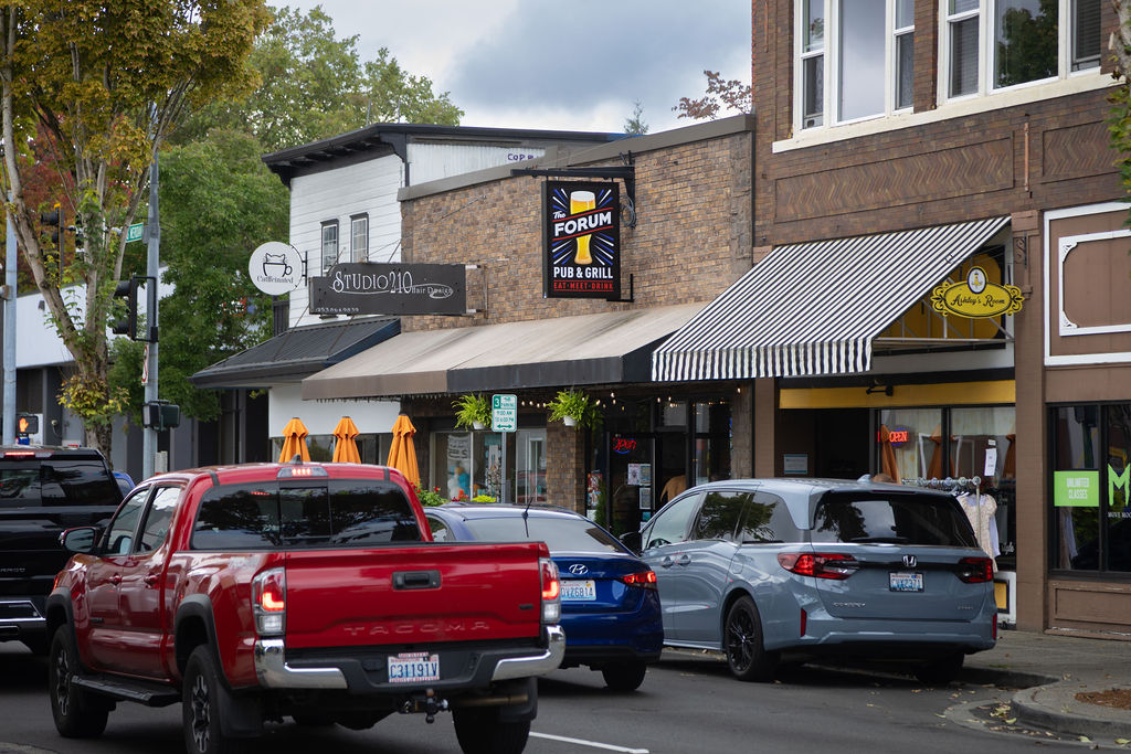 Downtown Puyallup businesses along a neighborhood street